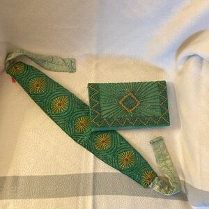 Green Vintage Beaded Belt Clutch with Strap